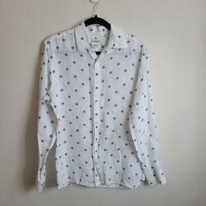 Baird McNutt Murano Men's Linen White With Blue Long Sleeve Button Up Size Small
